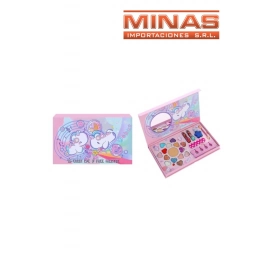 PETACA DE 14 SOMBRAS + 1 RUBOR + 2 LABIALES + 1 ESMALTE + 3 ACCESORIOS,