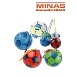PELOTA DE 9 " INFLABLE, CON LLAVERO RESORTE,SURTIDOS.