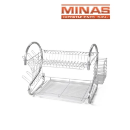 ESCURRIDOR DE ACERO INOXIDABLE, 41 CM X 11 CM X 26 CM, 2 NIVELES CON BANDEJA BLANCA.