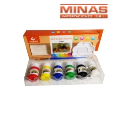 PALETA + PINCEL + 6 PINTURAS AL AGUA (GOUACHE) DE 25 ML.