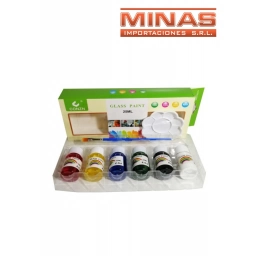 PALETA + PINCEL + 6 PINTURAS DE VIDRIO DE 25 ML.