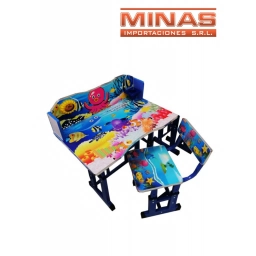 ESCRITORIO + SILLA, CON PORTALAPICES, 70 CM X 45 CM, FONDO DEL MAR.