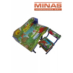 ESCRITORIO + SILLA, ABACO Y RELOJ, 70 CM X 45 CM, DINOSAURIOS.