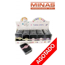 DISPLAY GOMITAS P. TRENZAS,NEGRAS X 20 CAJITAS, $ 30 CU.