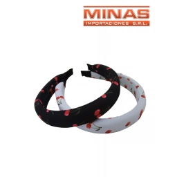 TIARA FORRADA EN TELA X 12 UND, BLANCAS Y NEGRAS CON CEREZAS, $ 40 C/U.