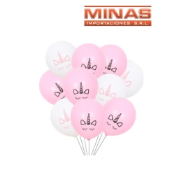 GLOBOS X 10 UND,ROSA Y BLANCO,UNICORNIO.