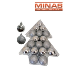 ESFERAS DE  NAV. 3 CM X 17 PCS, PLATEADO.