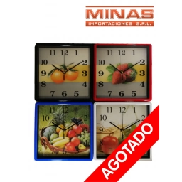 RELOJ DE PARED CUADRADO 25 CM, FRUTAS.
