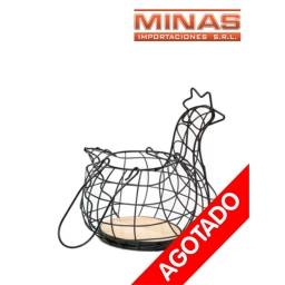 GALLINA PORTA HUEVOS DE METAL NEGRO CON MADERA.