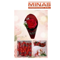 CONO CON ROSA ROJA DE 36 CM X 14 UND, $ 50 CU.
