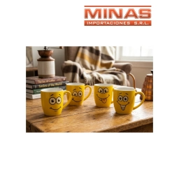 TAZA BOMBE DE 8.5 CM X 200 ML, 4 MODELOS, CARITAS AMARILLAS.