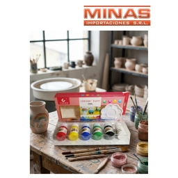 PALETA + PINCEL + 6 PINTURA DE CERAMICA DE 25 ML.
