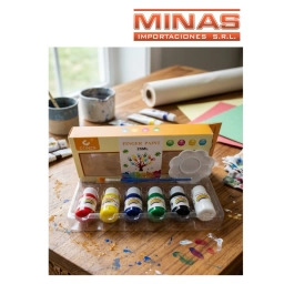 PALETA + PINCEL + 6 PINTURAS DE DEDOS DE 25 ML.