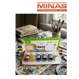 PALETA + PINCEL + 6 PINTURAS DE VIDRIO DE 25 ML.