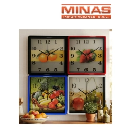 RELOJ DE PARED CUADRADO 25 CM, FRUTAS.