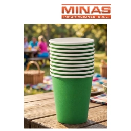 VASOS DESCARTABLES DE 250 ml  X 10 UND,VERDE.