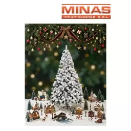 ARBOL STANDARD VERDE CON NIEVE X 210 CM, 450 RAMAS, CON BASE DE METAL.