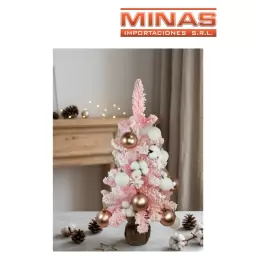 ARBOL ROSADO CON NIEVE Y ADORNOS X 60 CM.
