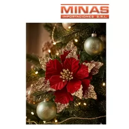 FLOR NAVIDE�A X 22 CM, ROJO Y DORADO.