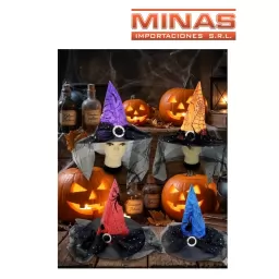 DISFRAZ: GORRO PARA BRUJAS CON VELO Y TELARA�A, 4 COLORES.